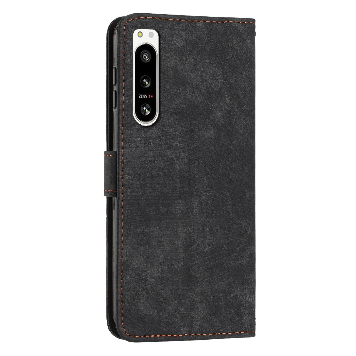 For Sony Xperia 5 IV 5G Lines Imprinted Anti-drop Phone Case Flip Stand Skin-touch Leather Wallet Shell