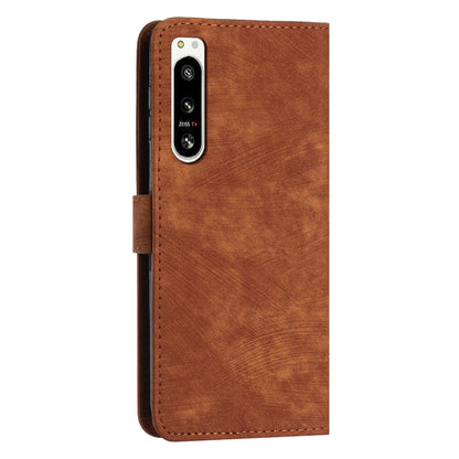 For Sony Xperia 5 IV 5G Lines Imprinted Anti-drop Phone Case Flip Stand Skin-touch Leather Wallet Shell