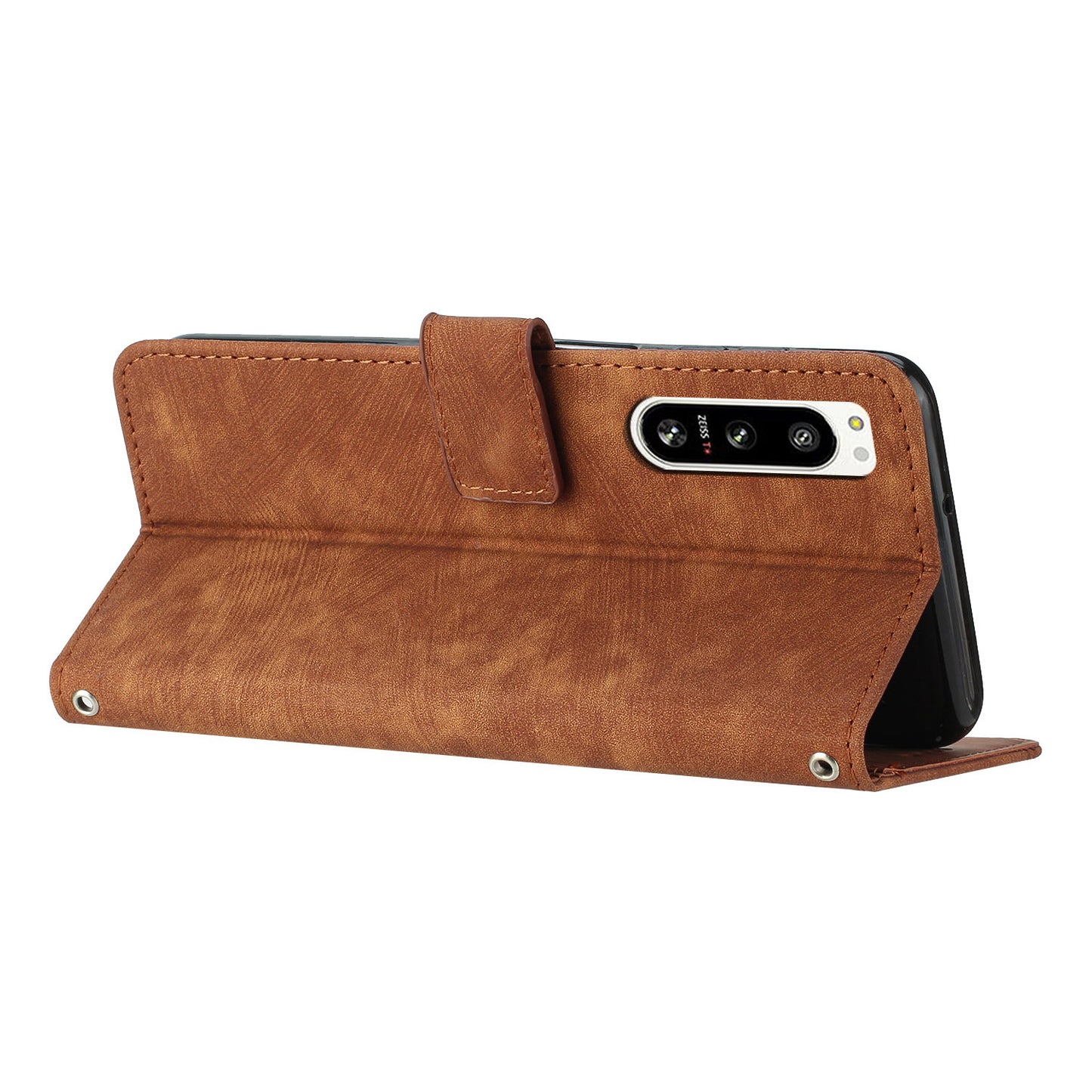 For Sony Xperia 5 IV 5G Lines Imprinted Anti-drop Phone Case Flip Stand Skin-touch Leather Wallet Shell