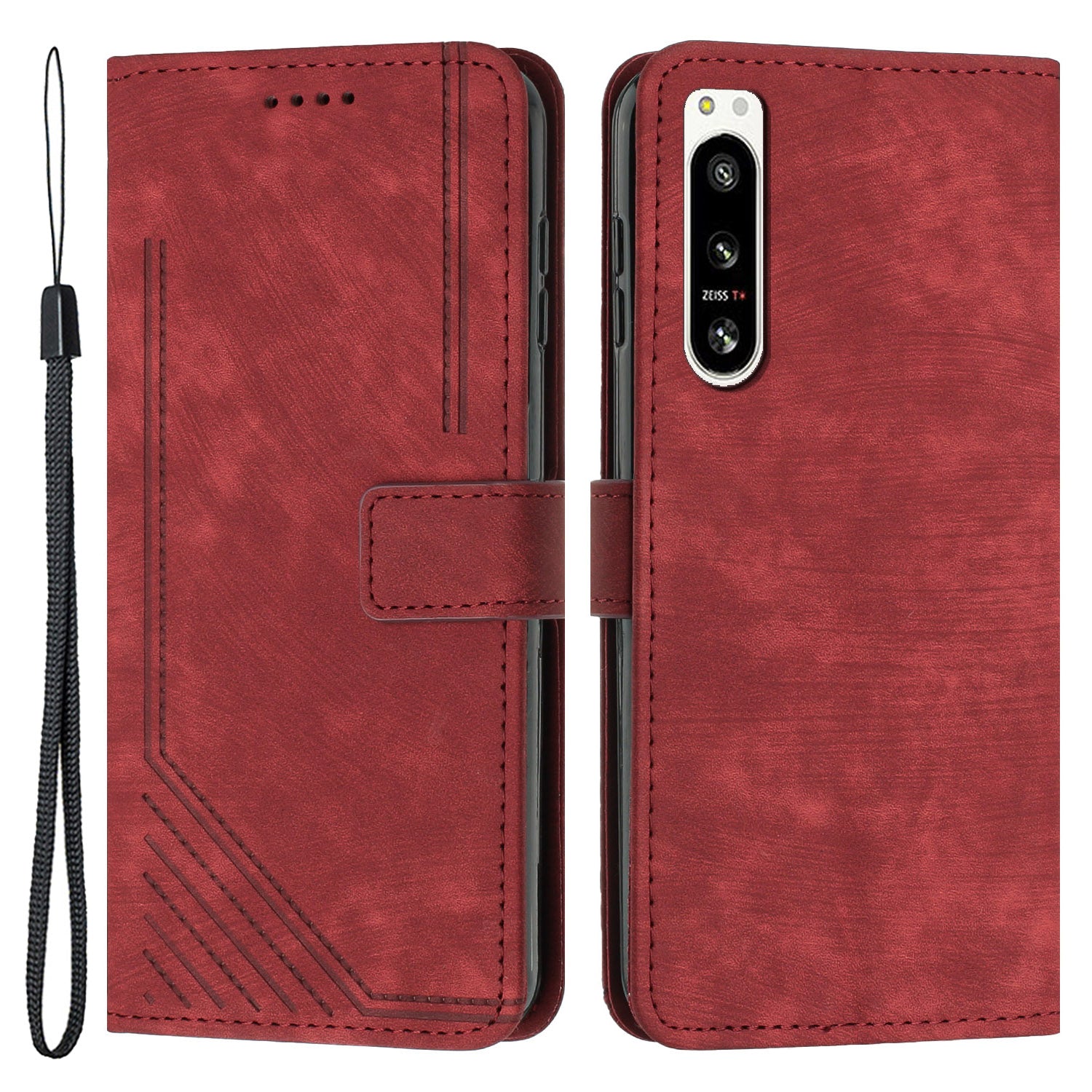 For Sony Xperia 5 IV 5G Lines Imprinted Anti-drop Phone Case Flip Stand Skin-touch Leather Wallet Shell