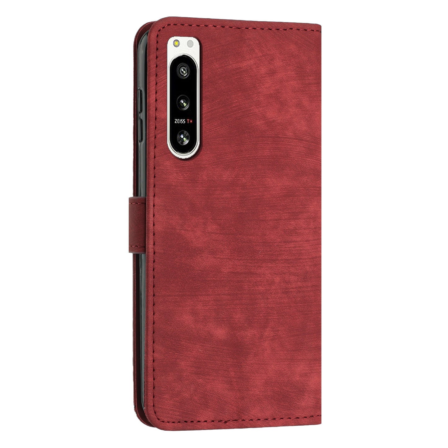 For Sony Xperia 5 IV 5G Lines Imprinted Anti-drop Phone Case Flip Stand Skin-touch Leather Wallet Shell