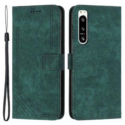 For Sony Xperia 5 IV 5G Lines Imprinted Anti-drop Phone Case Flip Stand Skin-touch Leather Wallet Shell