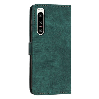 For Sony Xperia 5 IV 5G Lines Imprinted Anti-drop Phone Case Flip Stand Skin-touch Leather Wallet Shell