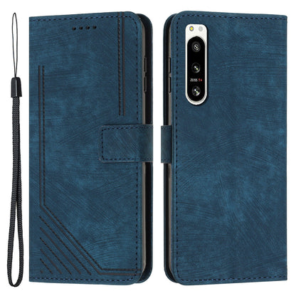 For Sony Xperia 5 IV 5G Lines Imprinted Anti-drop Phone Case Flip Stand Skin-touch Leather Wallet Shell