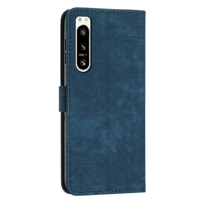 For Sony Xperia 5 IV 5G Lines Imprinted Anti-drop Phone Case Flip Stand Skin-touch Leather Wallet Shell