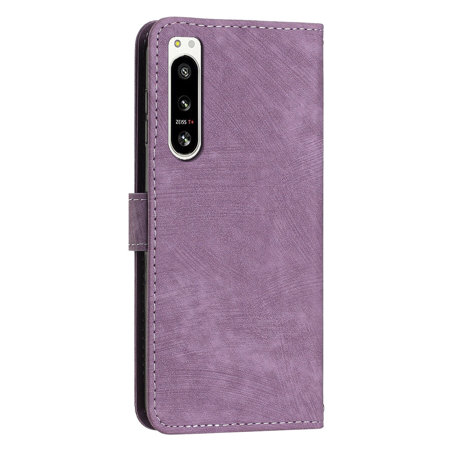 For Sony Xperia 5 IV 5G Lines Imprinted Anti-drop Phone Case Flip Stand Skin-touch Leather Wallet Shell