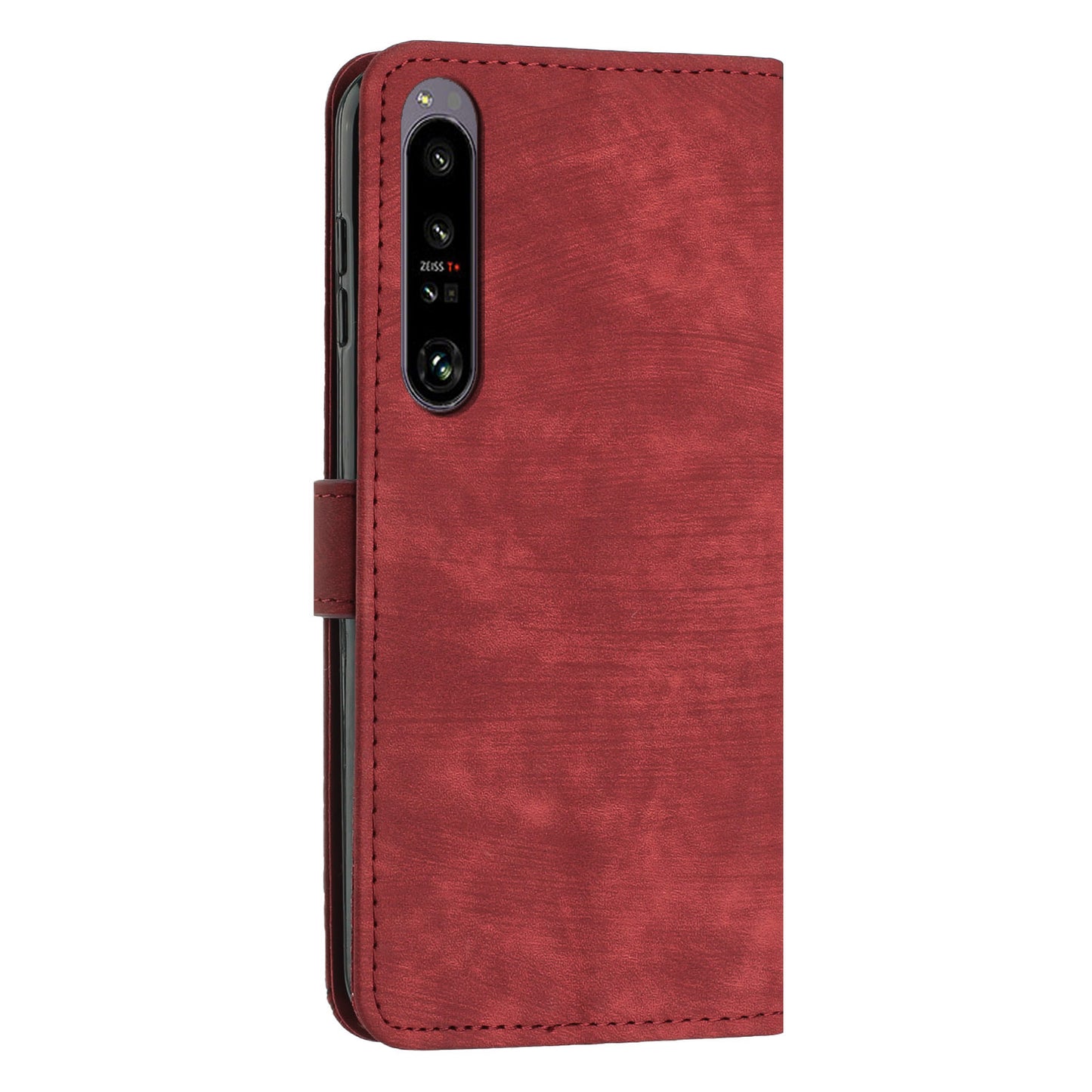 For Sony Xperia 1 IV 5G Skin-touch Leather Wallet Shockproof Shell Lines Imprint Phone Case with Stand