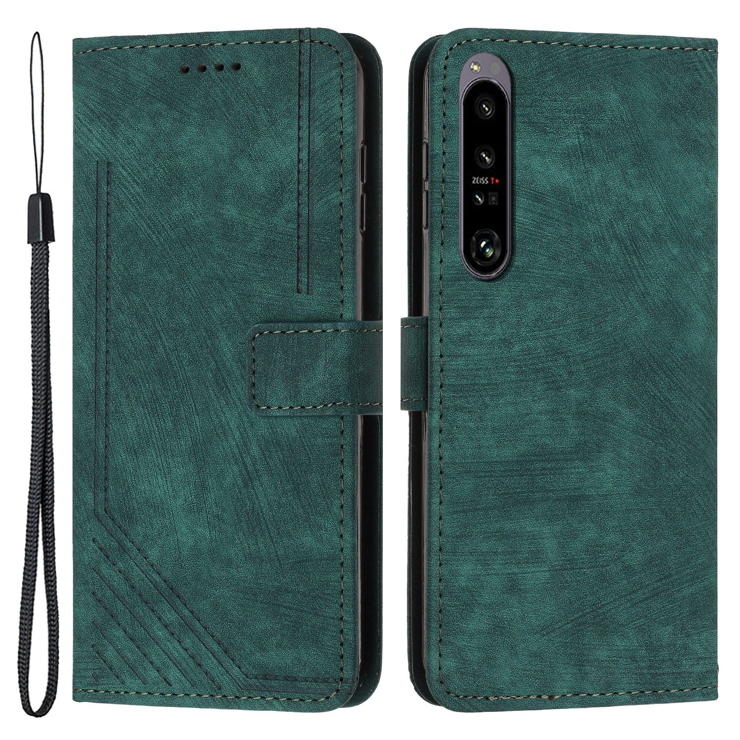 For Sony Xperia 1 IV 5G Skin-touch Leather Wallet Shockproof Shell Lines Imprint Phone Case with Stand
