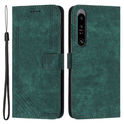 For Sony Xperia 1 IV 5G Skin-touch Leather Wallet Shockproof Shell Lines Imprint Phone Case with Stand
