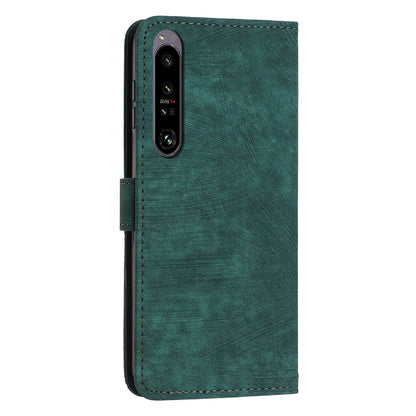 For Sony Xperia 1 IV 5G Skin-touch Leather Wallet Shockproof Shell Lines Imprint Phone Case with Stand
