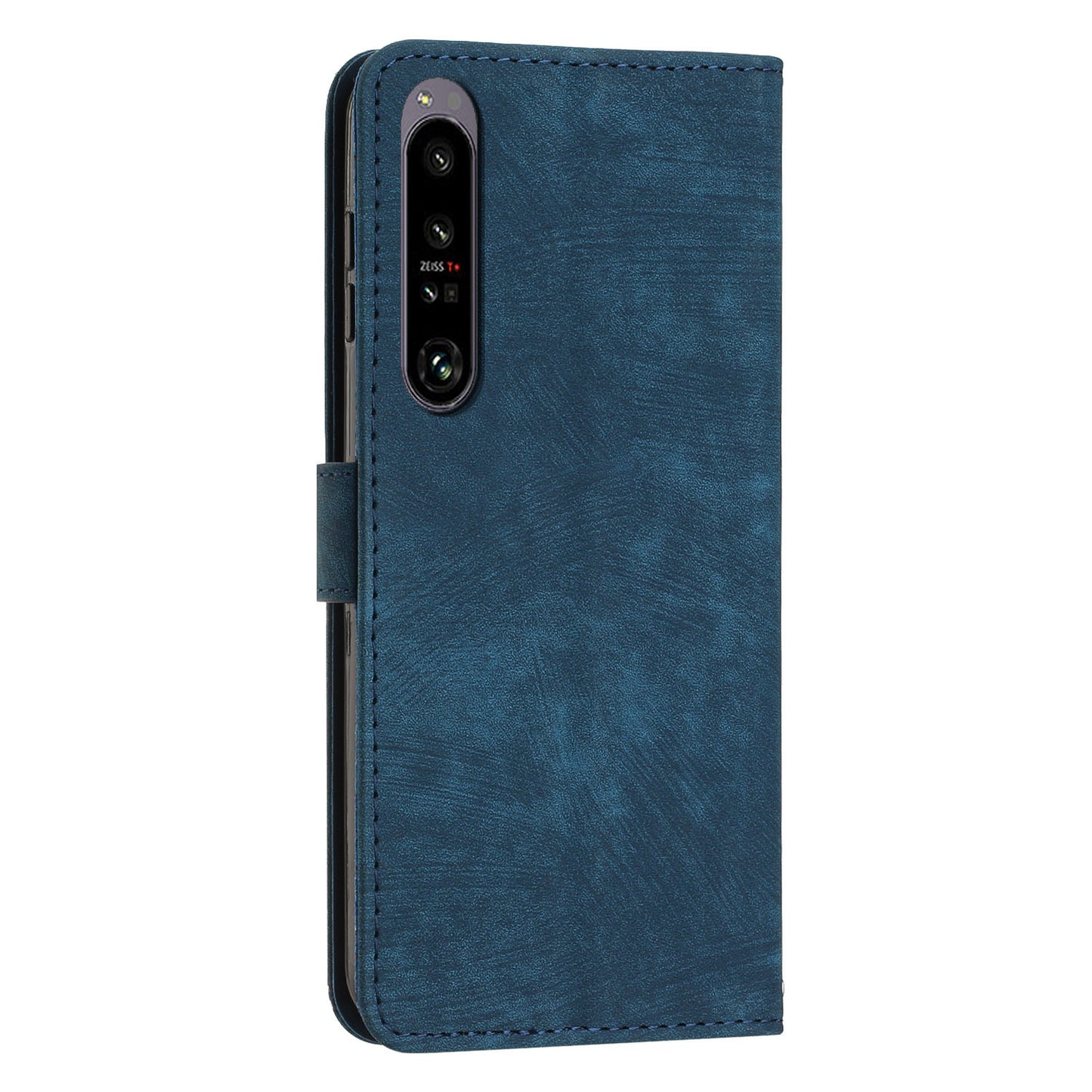 For Sony Xperia 1 IV 5G Skin-touch Leather Wallet Shockproof Shell Lines Imprint Phone Case with Stand
