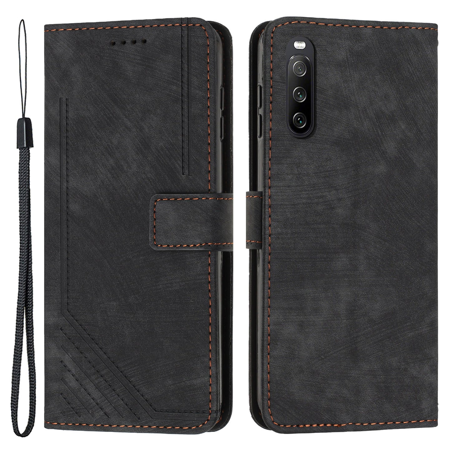 For Sony Xperia 10 IV 5G Full Protection Phone Case Lines Imprint Flip Stand Leather Wallet Cover