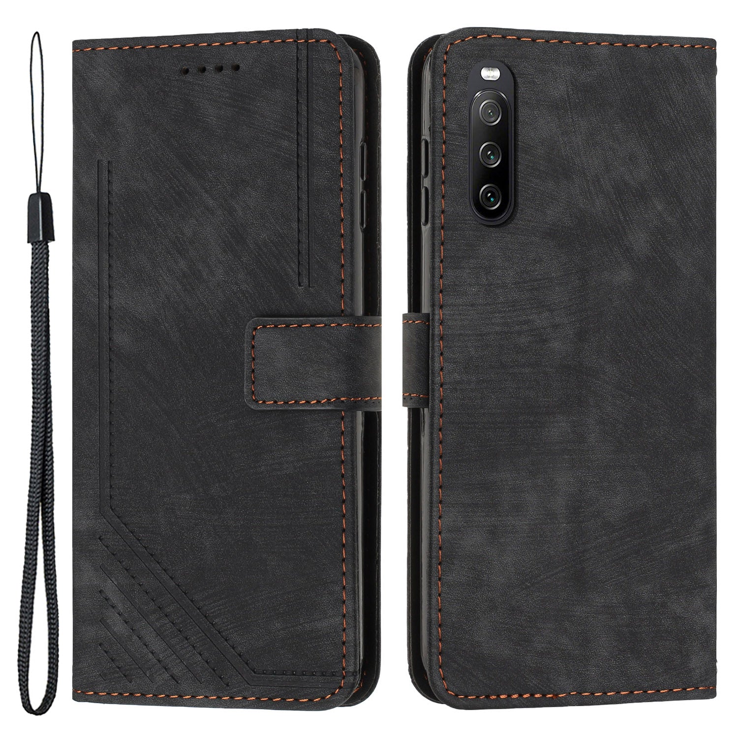For Sony Xperia 10 IV 5G Full Protection Phone Case Lines Imprint Flip Stand Leather Wallet Cover