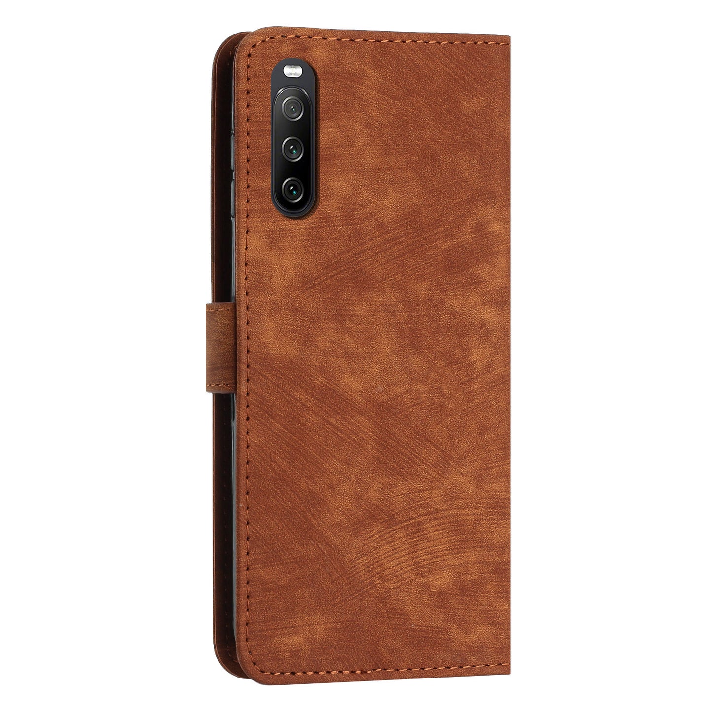 For Sony Xperia 10 IV 5G Full Protection Phone Case Lines Imprint Flip Stand Leather Wallet Cover