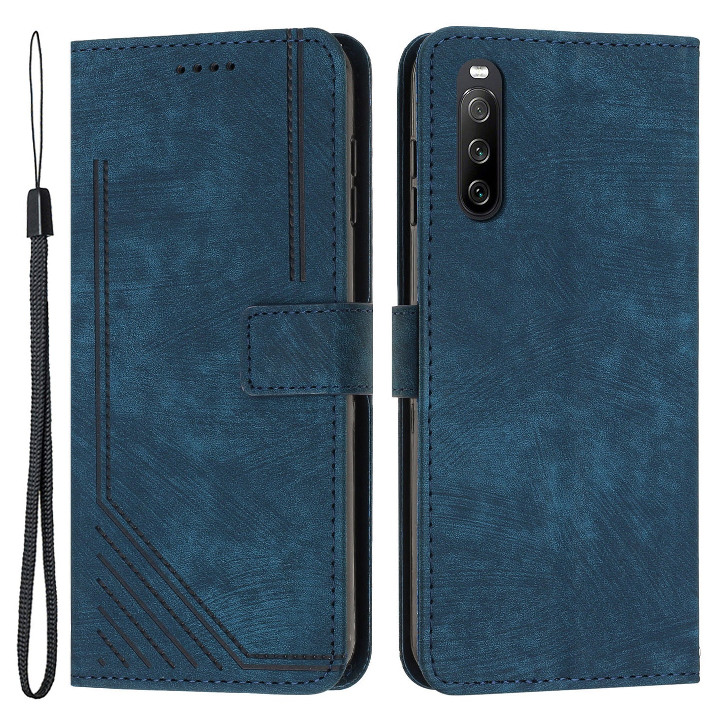 For Sony Xperia 10 IV 5G Full Protection Phone Case Lines Imprint Flip Stand Leather Wallet Cover