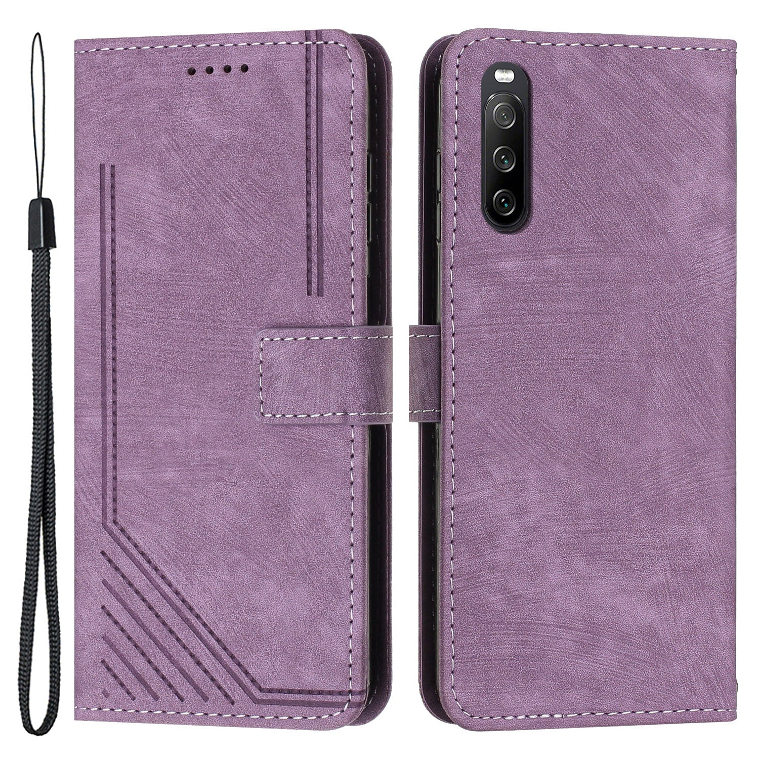 For Sony Xperia 10 IV 5G Full Protection Phone Case Lines Imprint Flip Stand Leather Wallet Cover