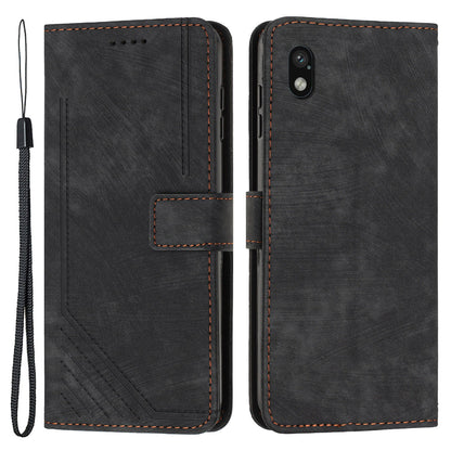 For Sony Xperia Ace III Skin-touch Leather Wallet Drop-proof Shell Lines Imprint Stand Phone Case