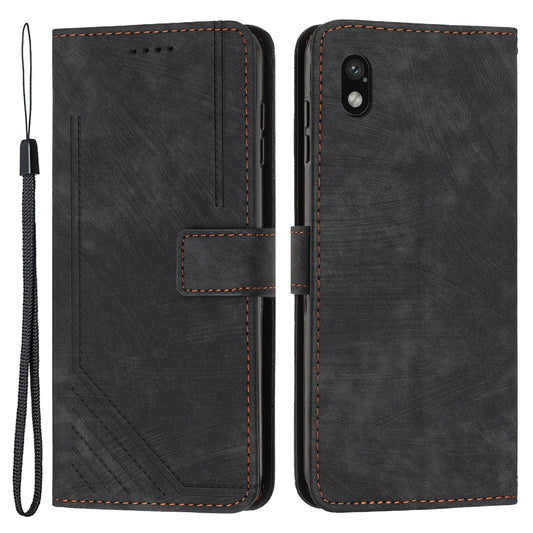 For Sony Xperia Ace III Skin-touch Leather Wallet Drop-proof Shell Lines Imprint Stand Phone Case
