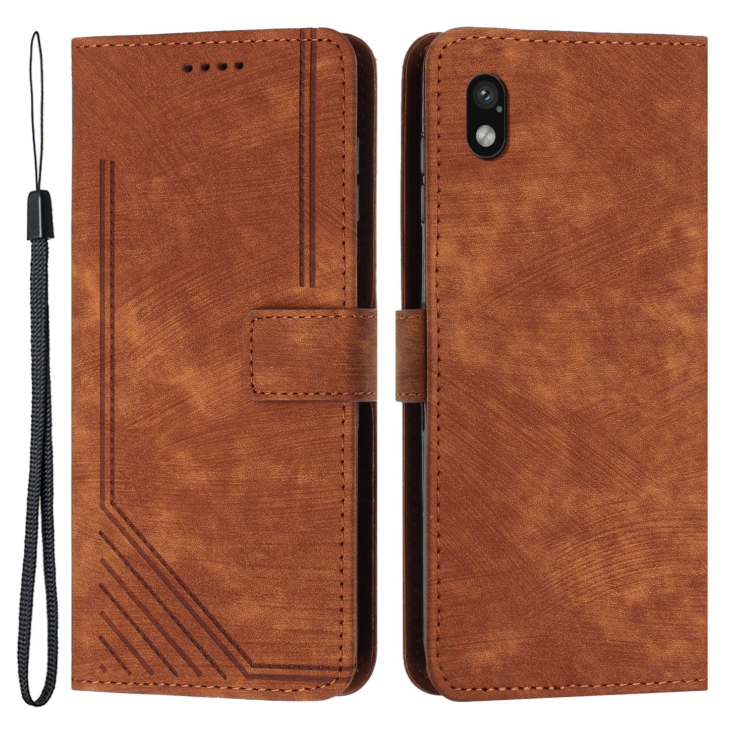 For Sony Xperia Ace III Skin-touch Leather Wallet Drop-proof Shell Lines Imprint Stand Phone Case