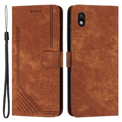 For Sony Xperia Ace III Skin-touch Leather Wallet Drop-proof Shell Lines Imprint Stand Phone Case