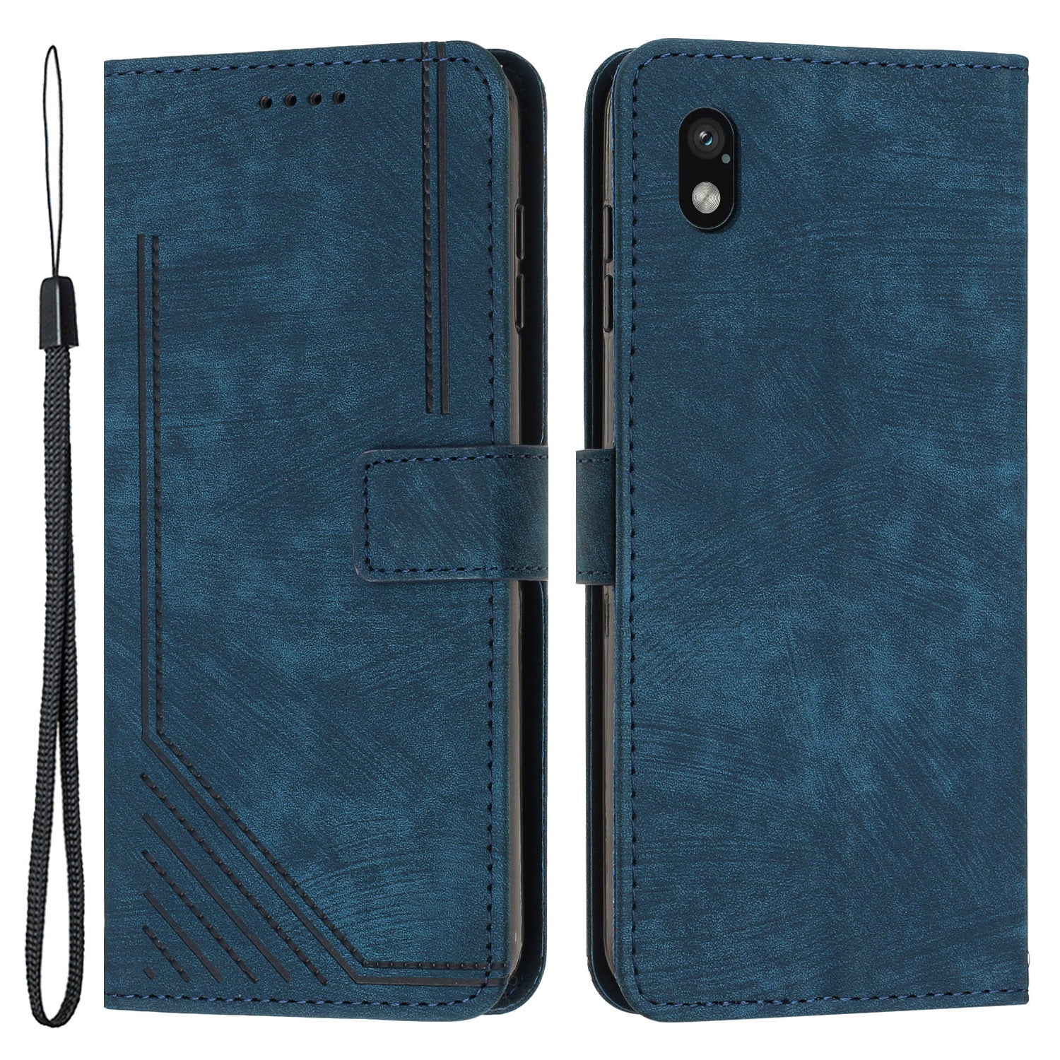 For Sony Xperia Ace III Skin-touch Leather Wallet Drop-proof Shell Lines Imprint Stand Phone Case