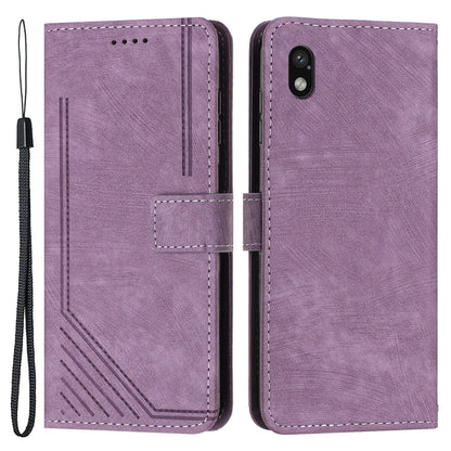 For Sony Xperia Ace III Skin-touch Leather Wallet Drop-proof Shell Lines Imprint Stand Phone Case