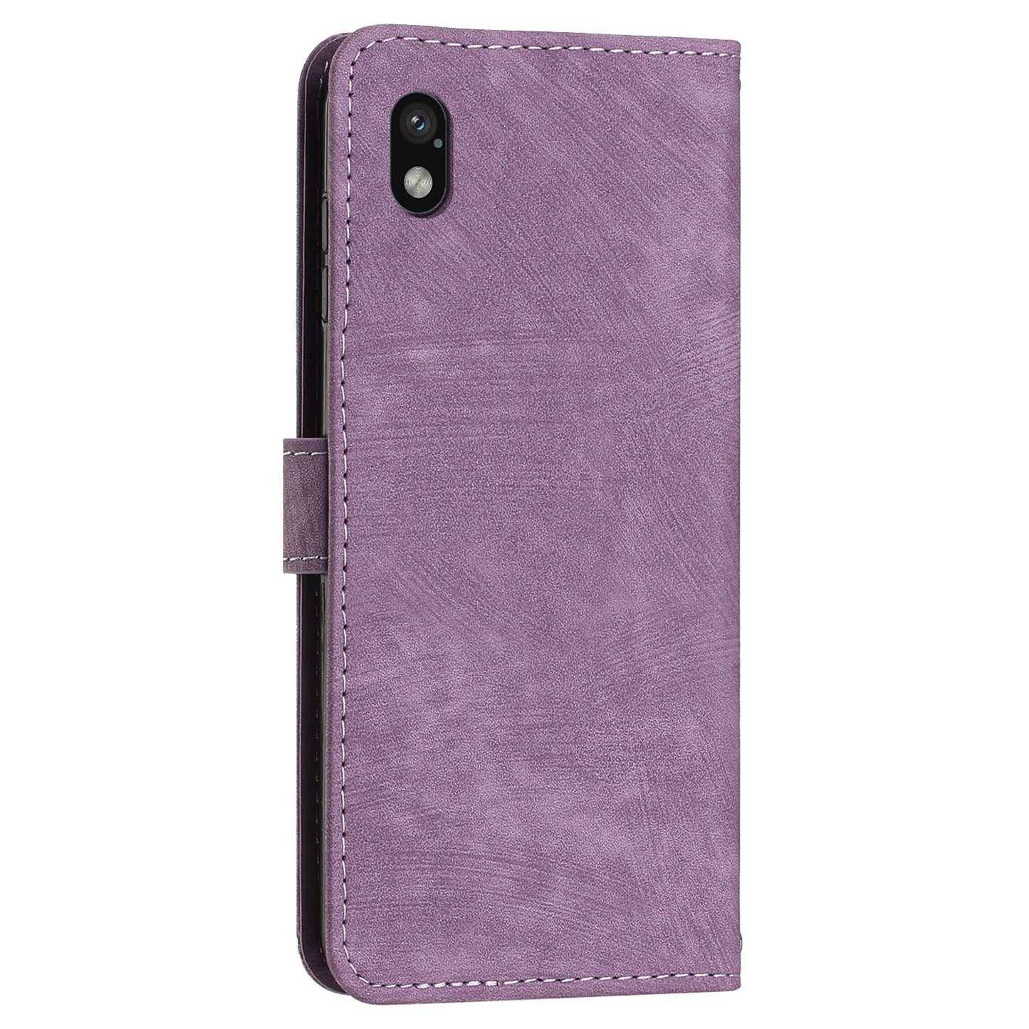 For Sony Xperia Ace III PU Leather Case Wallet Lines Imprinted Folio Stand Phone Cover with Shoulder Strap