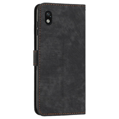 For Sony Xperia Ace III PU Leather Case Wallet Lines Imprinted Folio Stand Phone Cover with Shoulder Strap