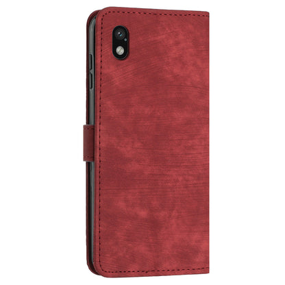 For Sony Xperia Ace III PU Leather Case Wallet Lines Imprinted Folio Stand Phone Cover with Shoulder Strap