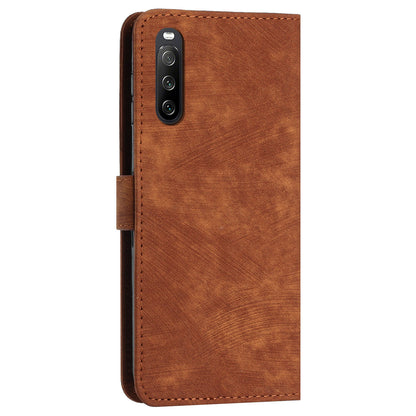 For Sony Xperia 10 V Wallet Phone Case PU Leather Lines Imprinted Stand Shoulder Strap Flip Cover