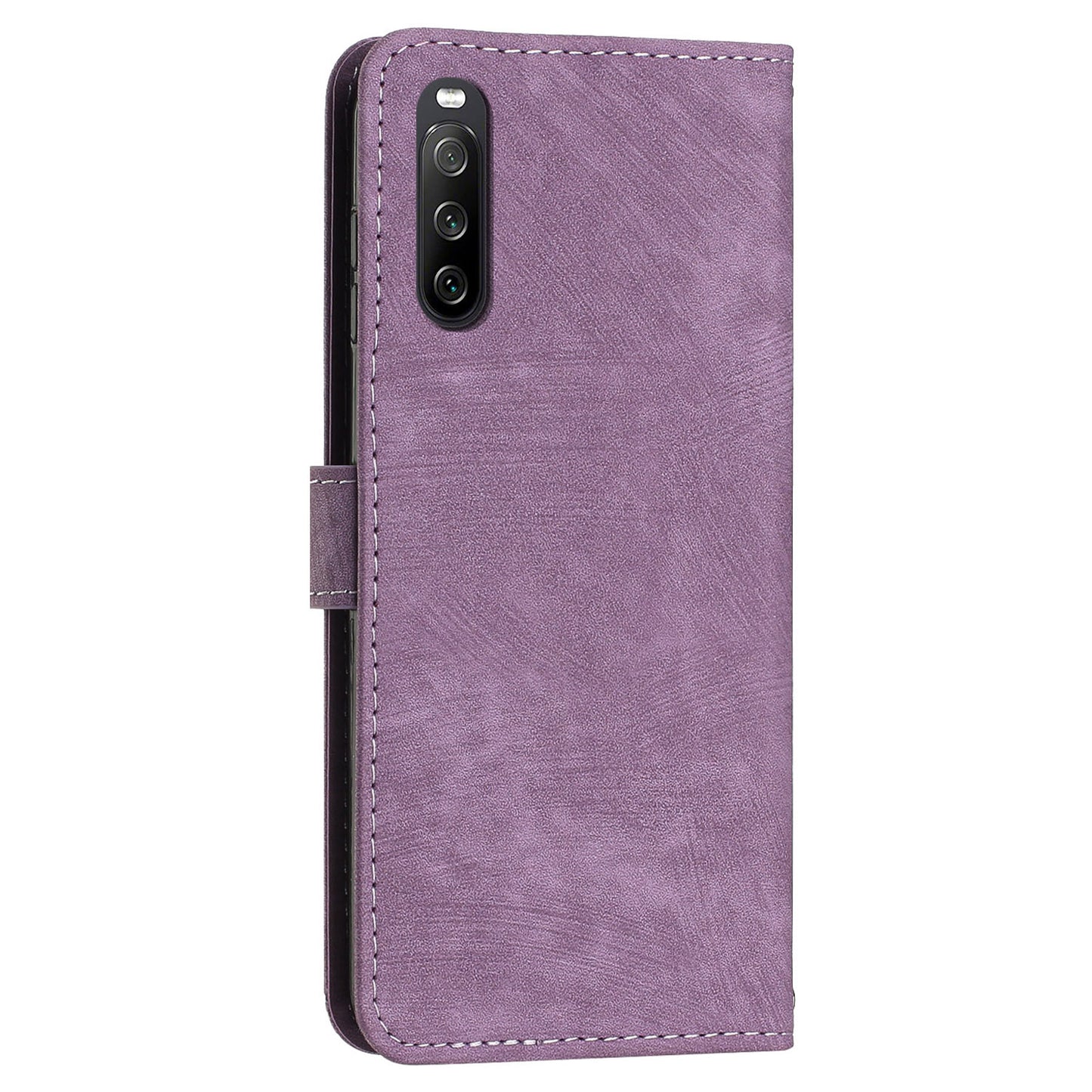 For Sony Xperia 10 V Wallet Phone Case PU Leather Lines Imprinted Stand Shoulder Strap Flip Cover