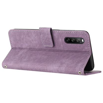 For Sony Xperia 10 V Wallet Phone Case PU Leather Lines Imprinted Stand Shoulder Strap Flip Cover