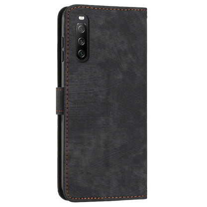 For Sony Xperia 10 V Wallet Phone Case PU Leather Lines Imprinted Stand Shoulder Strap Flip Cover