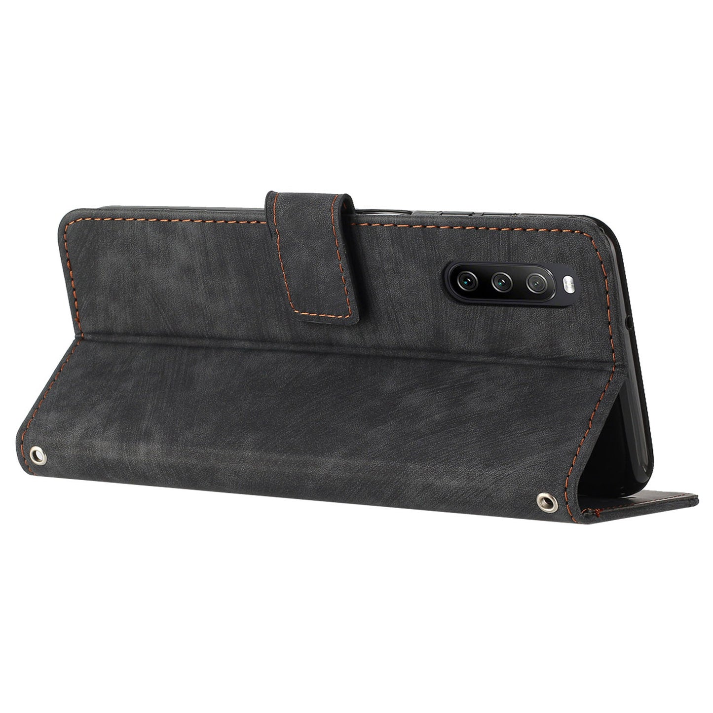 For Sony Xperia 10 V Wallet Phone Case PU Leather Lines Imprinted Stand Shoulder Strap Flip Cover