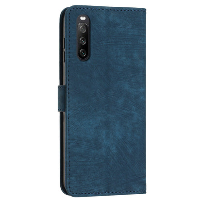 For Sony Xperia 10 V Wallet Phone Case PU Leather Lines Imprinted Stand Shoulder Strap Flip Cover