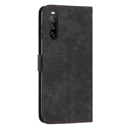 For Sony Xperia 10 V Lines Imprint Full Protection Stand Cover Skin-touch Leather Wallet Phone Case