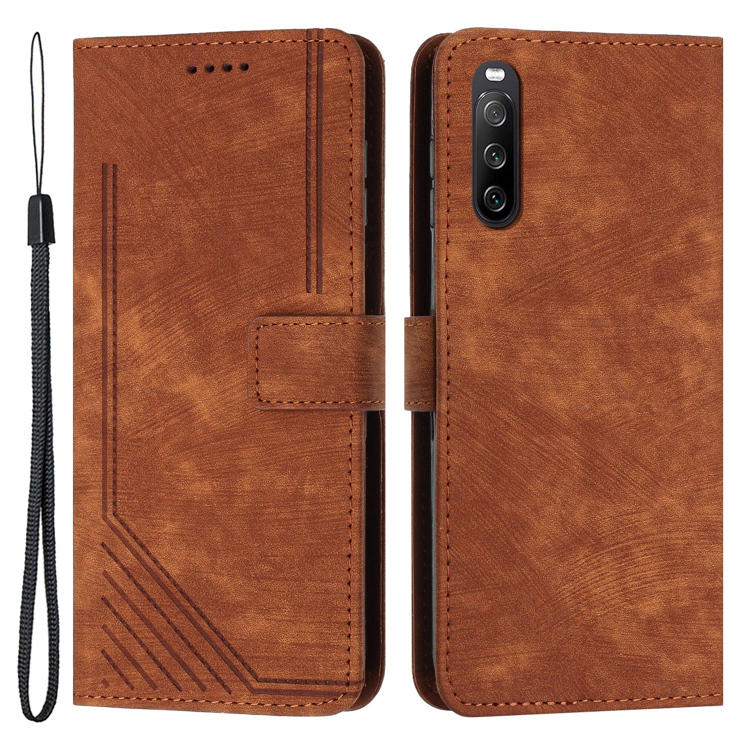 For Sony Xperia 10 V Lines Imprint Full Protection Stand Cover Skin-touch Leather Wallet Phone Case