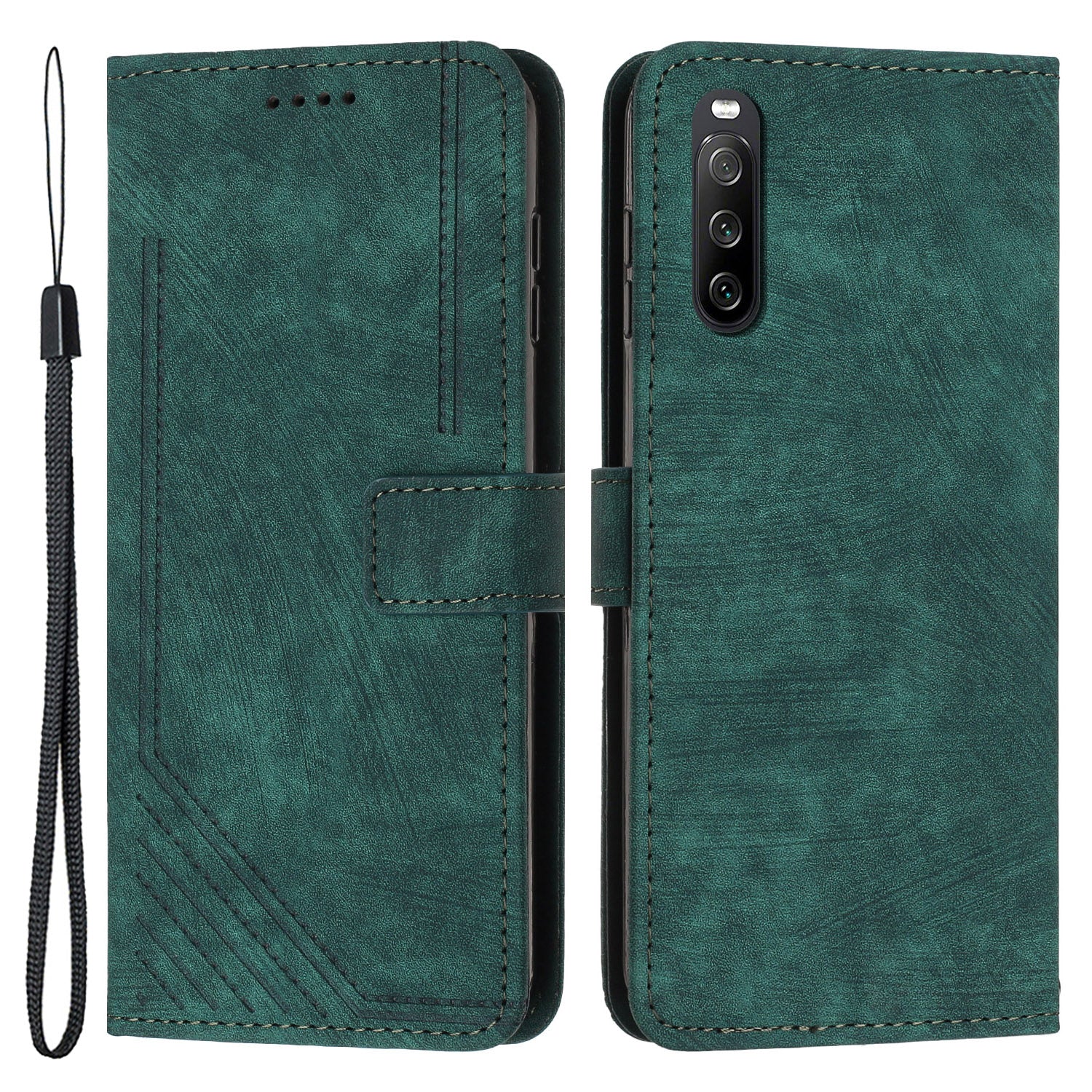 For Sony Xperia 10 V Lines Imprint Full Protection Stand Cover Skin-touch Leather Wallet Phone Case