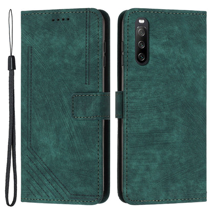 For Sony Xperia 10 V Lines Imprint Full Protection Stand Cover Skin-touch Leather Wallet Phone Case
