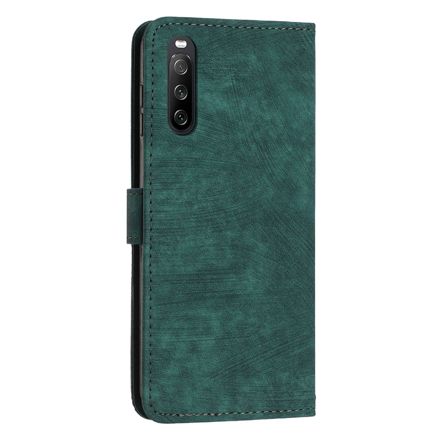 For Sony Xperia 10 V Lines Imprint Full Protection Stand Cover Skin-touch Leather Wallet Phone Case