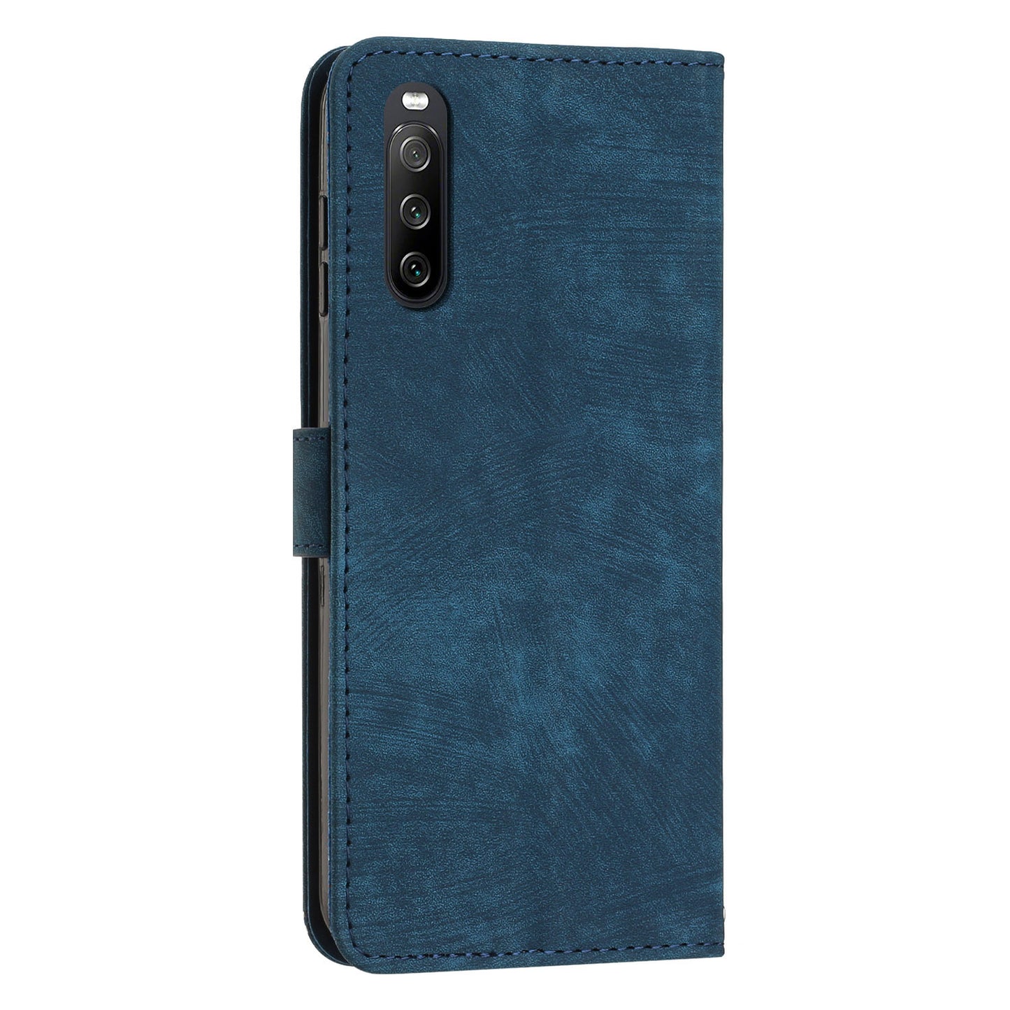 For Sony Xperia 10 V Lines Imprint Full Protection Stand Cover Skin-touch Leather Wallet Phone Case
