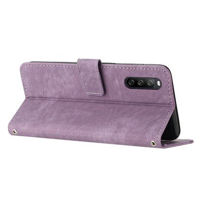 For Sony Xperia 10 V Lines Imprint Full Protection Stand Cover Skin-touch Leather Wallet Phone Case