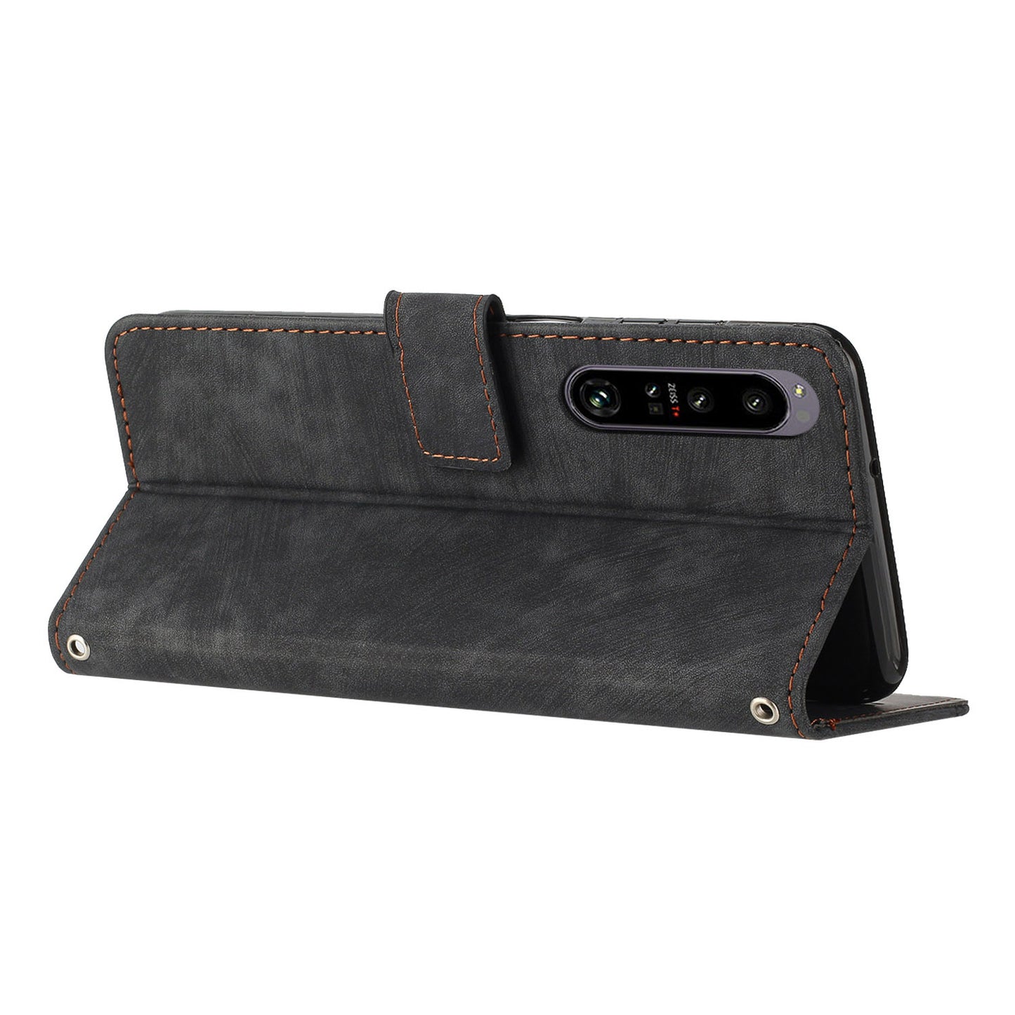 For Sony Xperia 1 V 2023 Lines Imprint Leather Wallet Anti-drop Shell Skin-touch Flip Stand Mobile Case