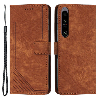 For Sony Xperia 1 V 2023 Lines Imprint Leather Wallet Anti-drop Shell Skin-touch Flip Stand Mobile Case