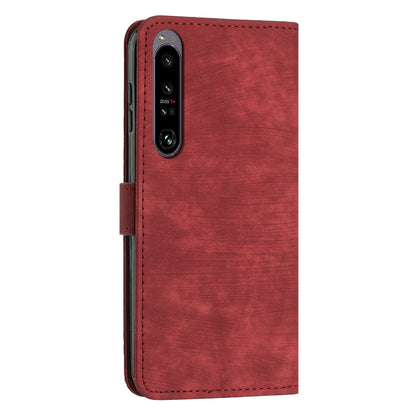 For Sony Xperia 1 V 2023 Lines Imprint Leather Wallet Anti-drop Shell Skin-touch Flip Stand Mobile Case