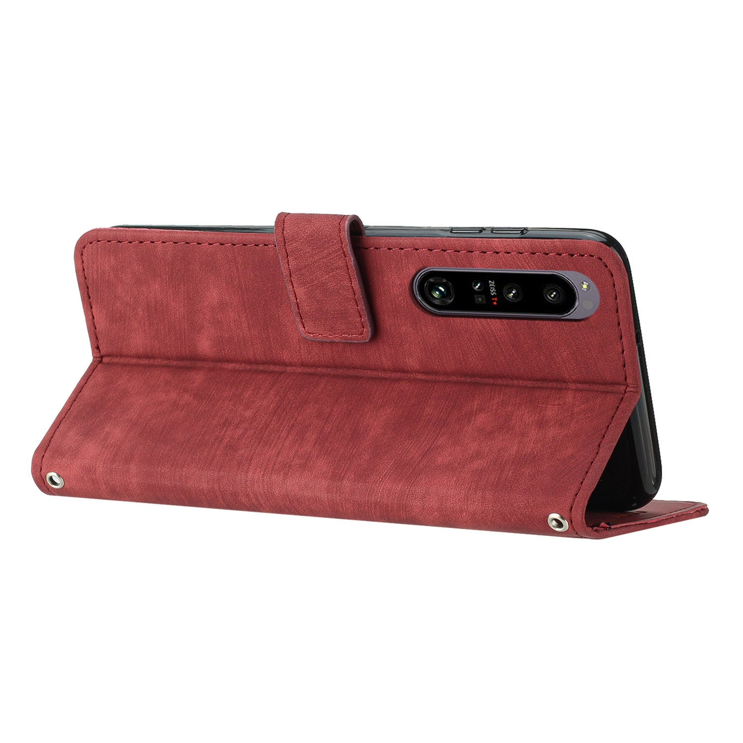 For Sony Xperia 1 V 2023 Lines Imprint Leather Wallet Anti-drop Shell Skin-touch Flip Stand Mobile Case