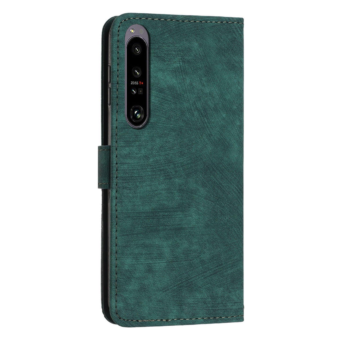 For Sony Xperia 1 V 2023 Lines Imprint Leather Wallet Anti-drop Shell Skin-touch Flip Stand Mobile Case