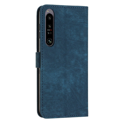 For Sony Xperia 1 V 2023 Lines Imprint Leather Wallet Anti-drop Shell Skin-touch Flip Stand Mobile Case
