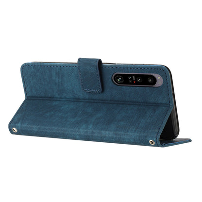 For Sony Xperia 1 V 2023 Lines Imprint Leather Wallet Anti-drop Shell Skin-touch Flip Stand Mobile Case