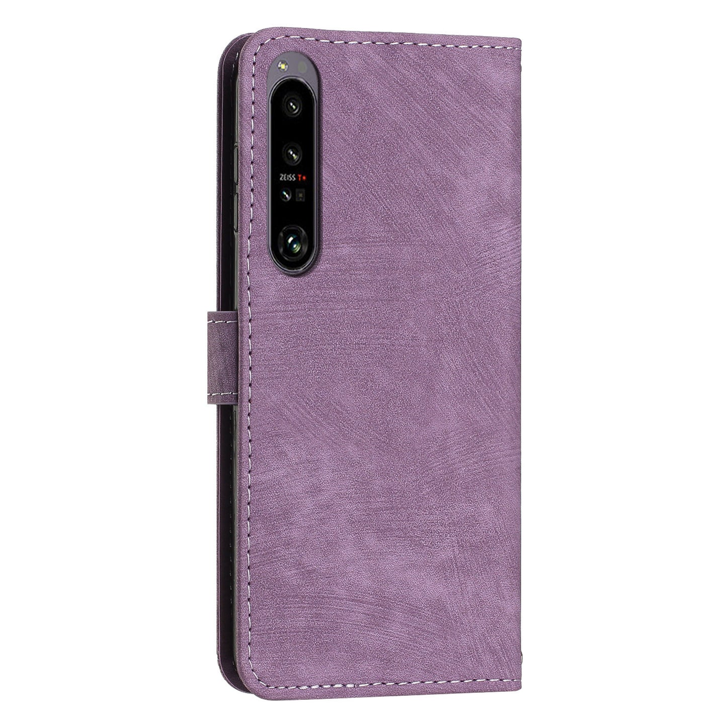 For Sony Xperia 1 V 2023 Lines Imprint Leather Wallet Anti-drop Shell Skin-touch Flip Stand Mobile Case